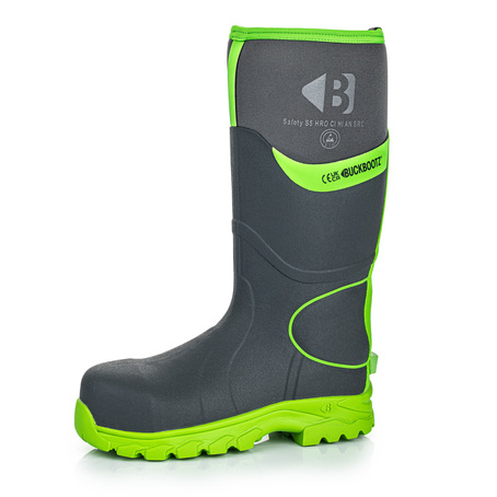 Buckbootz Safety Wellington, Black & Hi-Vis Green
