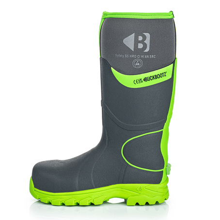 Buckbootz Safety Wellington, Black & Hi-Vis Green