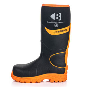 Black and orange protective workwear boots